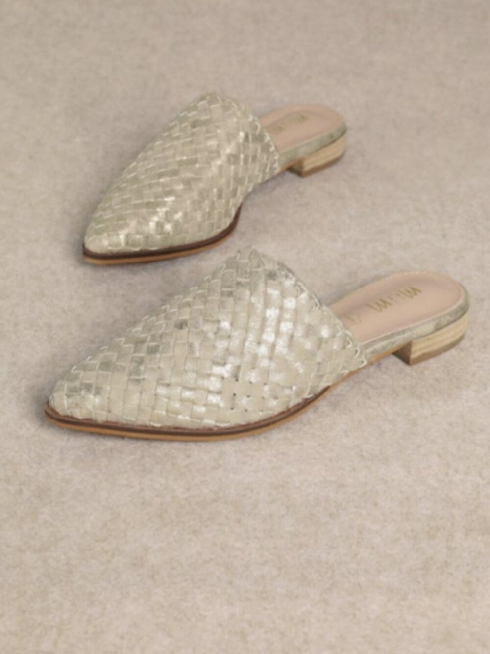 Mi.iM Alice Gold Subtle Metallic Woven Pointed Toe Slip On Mule